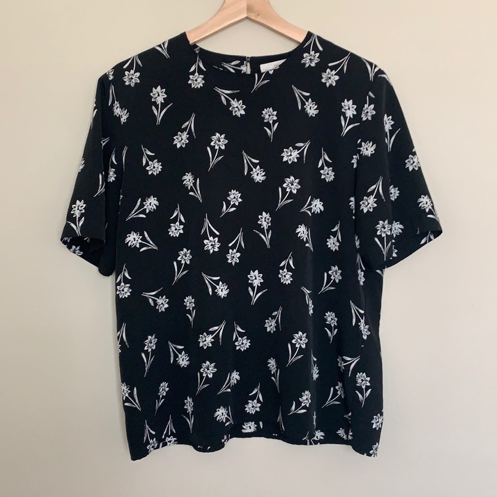 Vintage black with white floral blouse